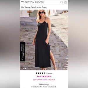 NWT Boston Proper Black Maxi Dress with Gold Hardware and Short Side Slit